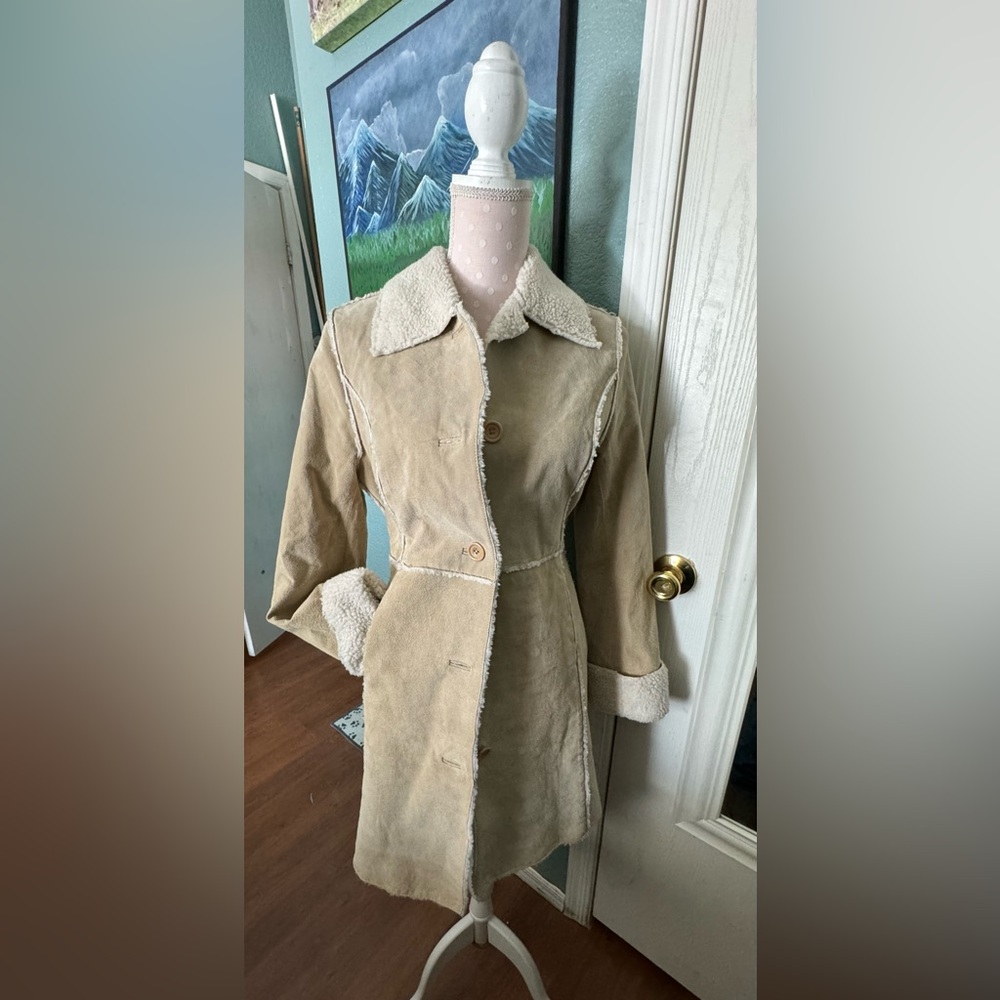 Xhilaration Long Leather Jacket, Light Tan, size Small